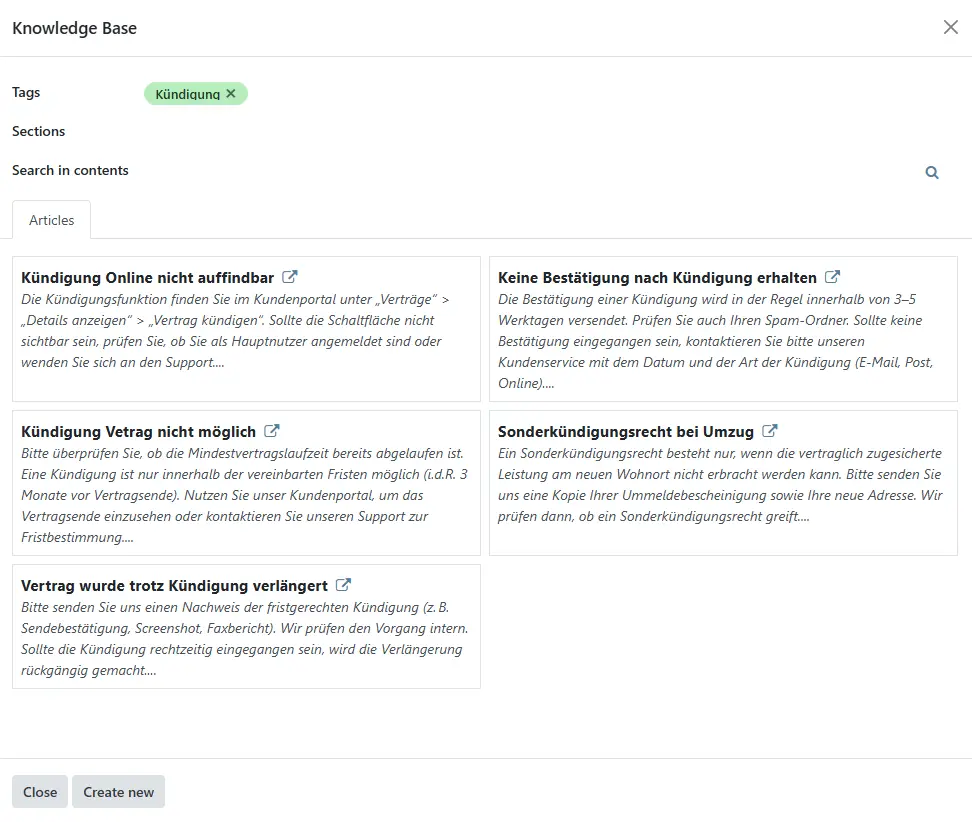 Beispiel einer Knowledge Base mit Erkennung